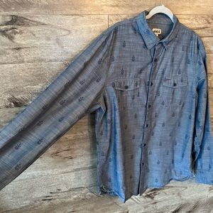 Nordstrom 1901 Mens Xl Blue Anchor Pattern Button Down Long Sleeve Oxford Shirt